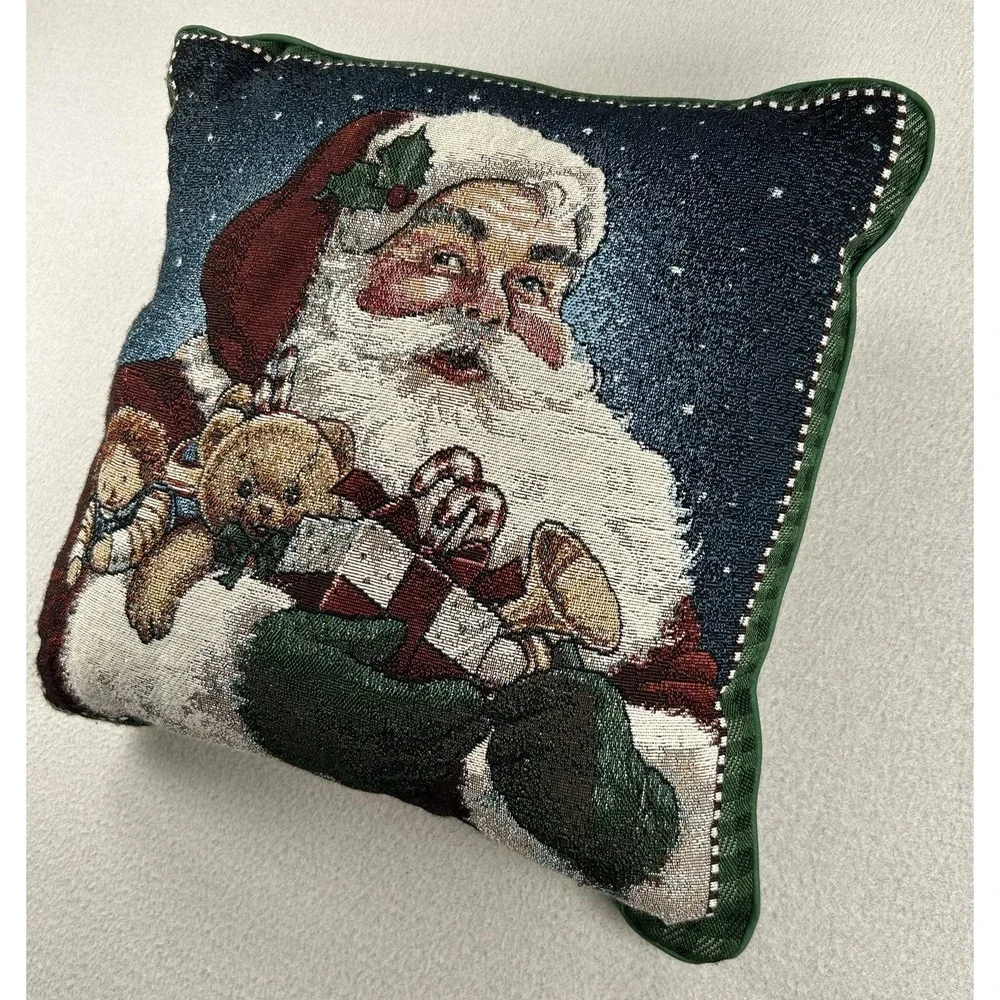 Vintage Tapestry Christmas Throw Pillow Santa Claus 14